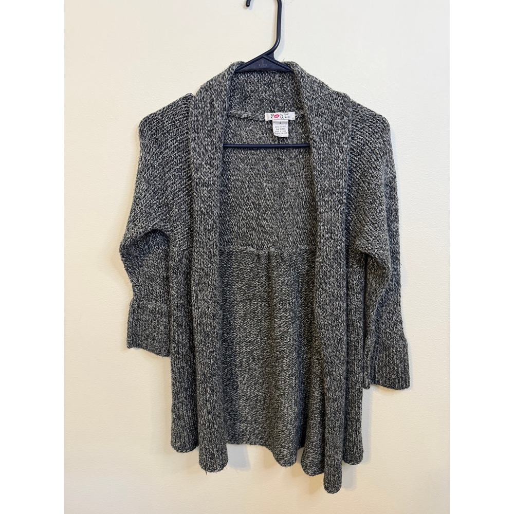 Pout Cardigan Women Small Grey Excellent Marled Knit Open Front Shawl Collar